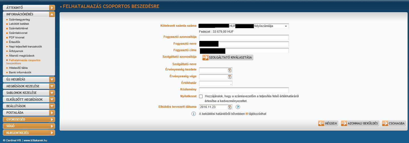 A megfelelő gombot kiválasztva tudja az adott állandó megbízás részleteit megtekinteni, azt módosítani vagy törölni. A lista alján megjelenő gombbal új állandó megbízást is meg tud adni.