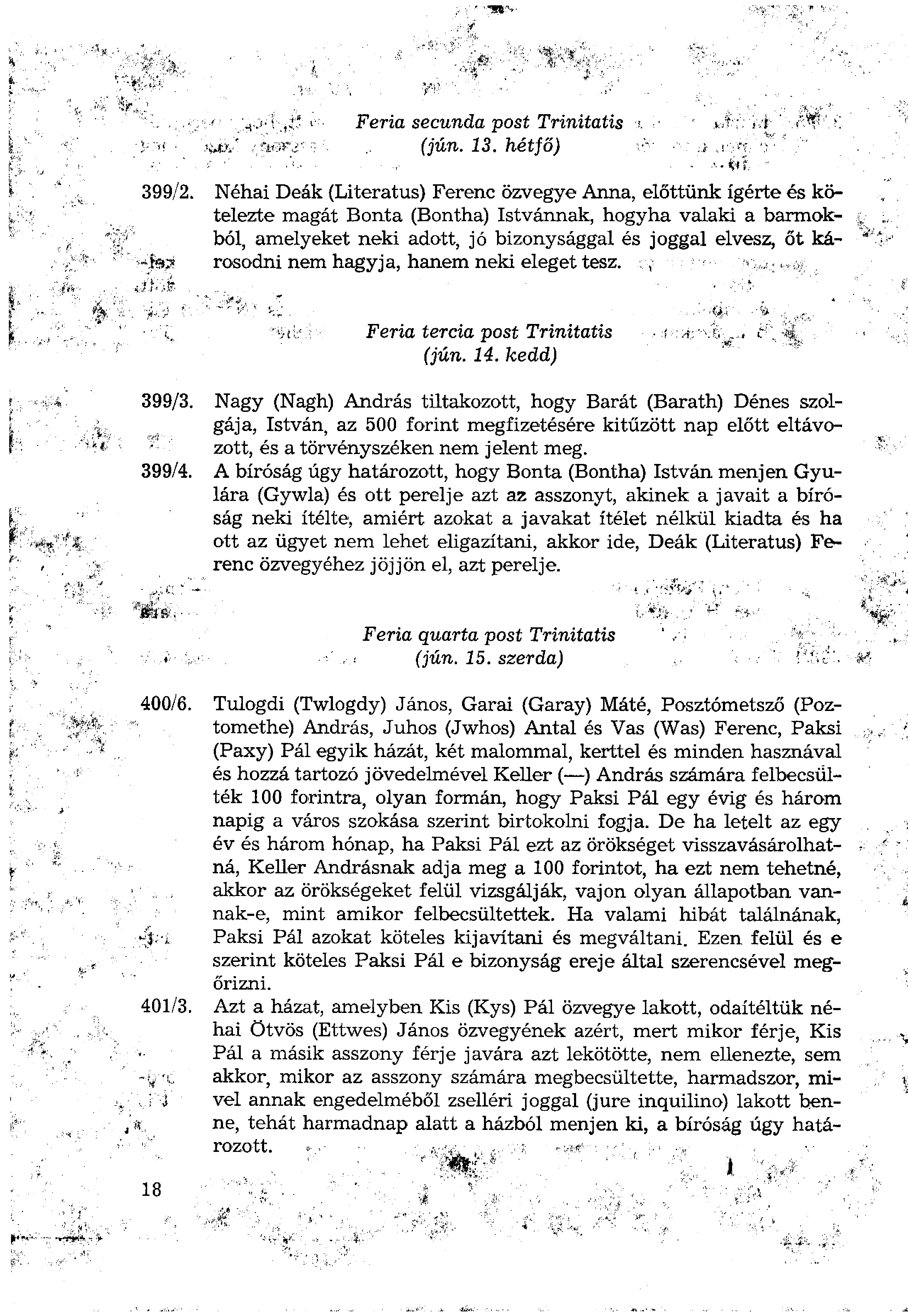 Feria secunda post Trinitatis (jún. 13. hétfő) 399/2.
