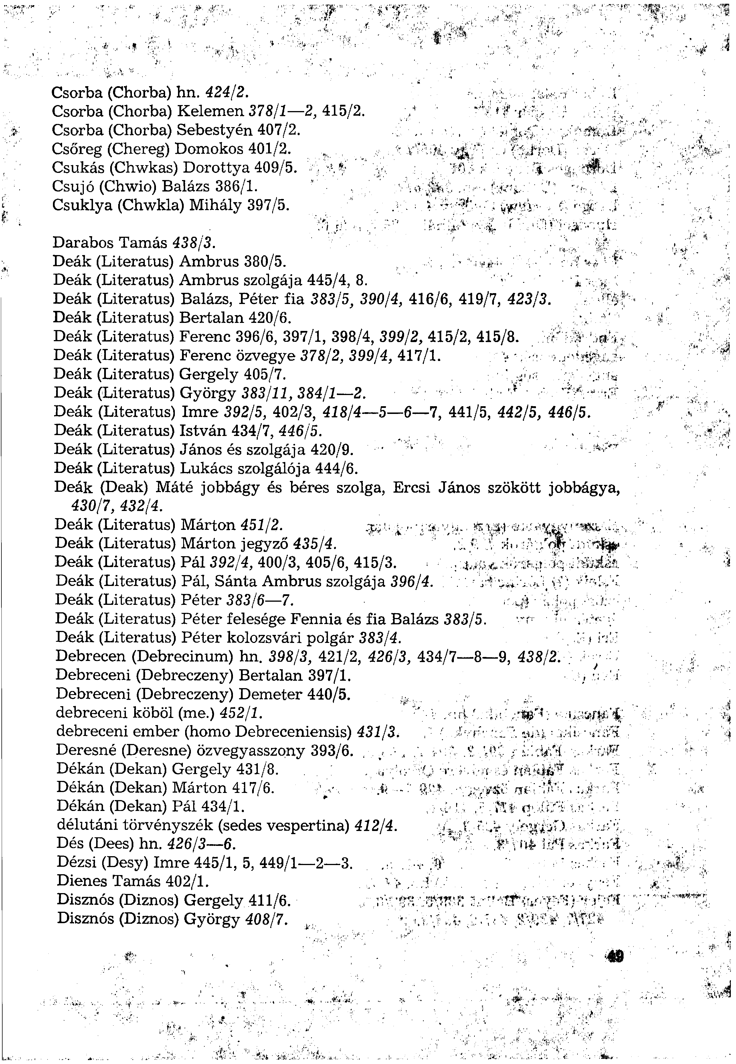 Csorba (Chorba) hn. 424/2. Csorba (Chorba) Kelemen 378/1 2, 415/2. Csorba (Chorba) Sebestyén 407/2. Csőreg (Chereg) Domokos 401/2. Csukás (Chwkas) Dorottya 409/5. Csujó (Chwio) Balázs 386/1.