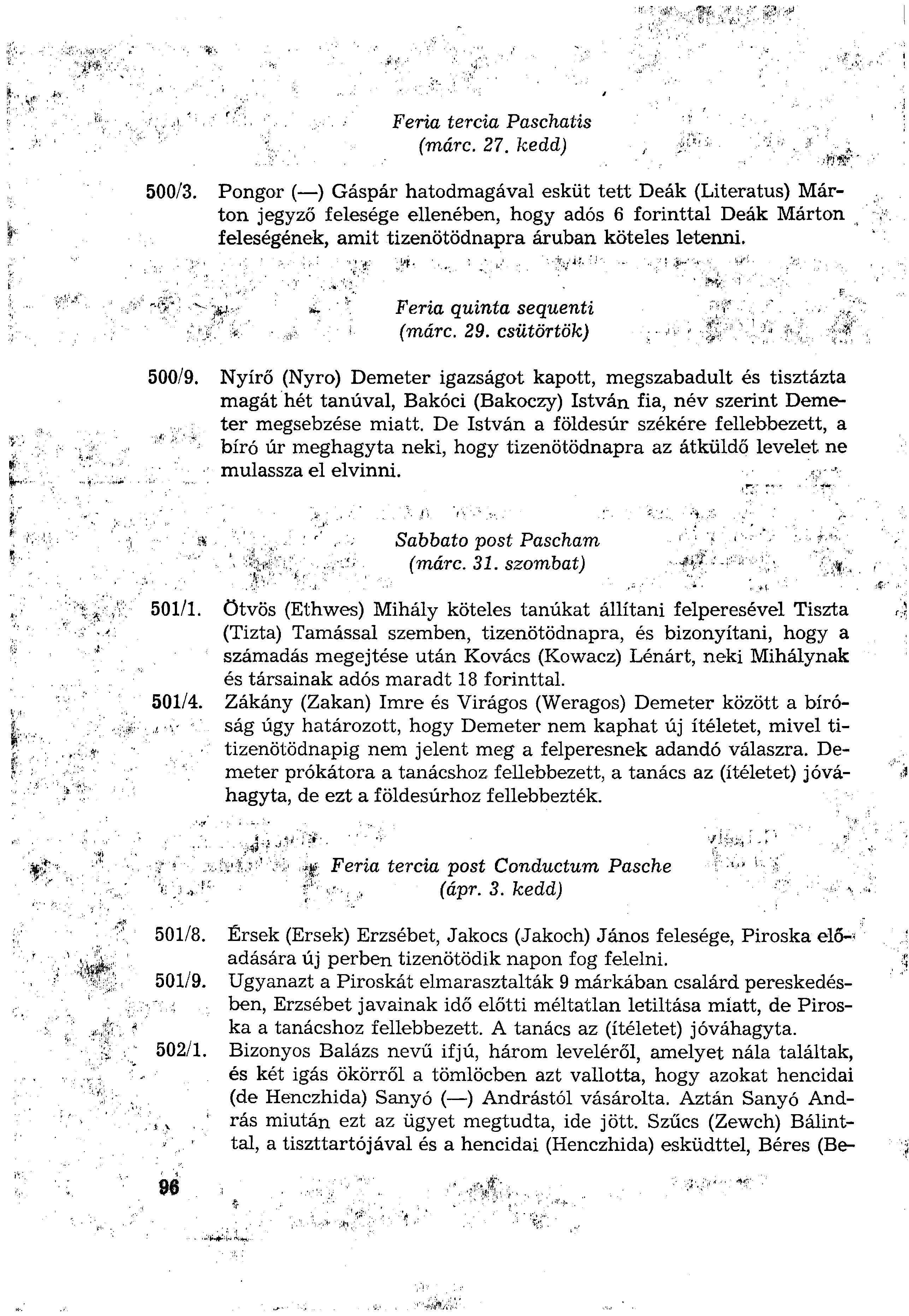 Feria tercia Paschatis (márc. 27. kedd) 500/3.