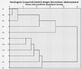 3. ábra A helyes megoszlása kérdéscsoportonként a helyesen megválaszolt kérdéscsoportok számának függvényében A hierarchikus klaszteranalízis eredményét a 4. ábrán mutatjuk be. A 4.