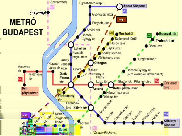 10. ábra. Metrótérkép (a) 1 (b) 2 (c) 3 (d) 4 irányba tudsz elindulni. Melyik megállóból lehet a legtöbb irányba elindulni? Megoldás. Ez a feladat a gráfokkal való ismerkedést segíti.