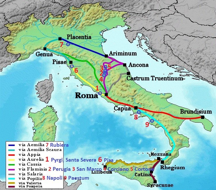15. kép Az ókori Itália fő úthálózata foto: NielsF 2006.
