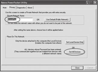 Itt találja meg a jelszót (az alapértelmezett beállításnál üresen van hagyva), a kapcsolat minőségét, a valós adatátviteli sebességet ( Rate (Mbps) ) és az adapter MAC címét.