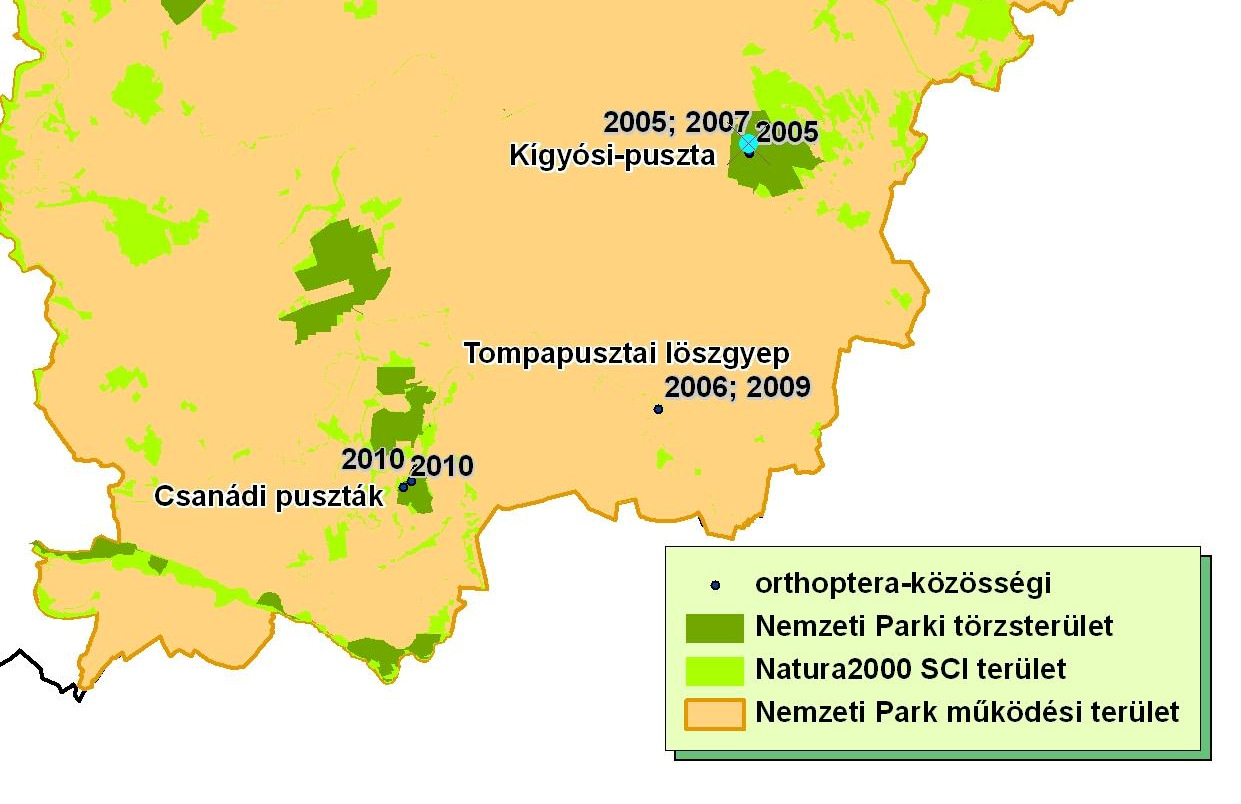 ábra: A Körös-Maros Nemzeti Park áttekintő térképe, rajta a NBmR keretében vizsgált mintavételi területek elhelyezkedése és