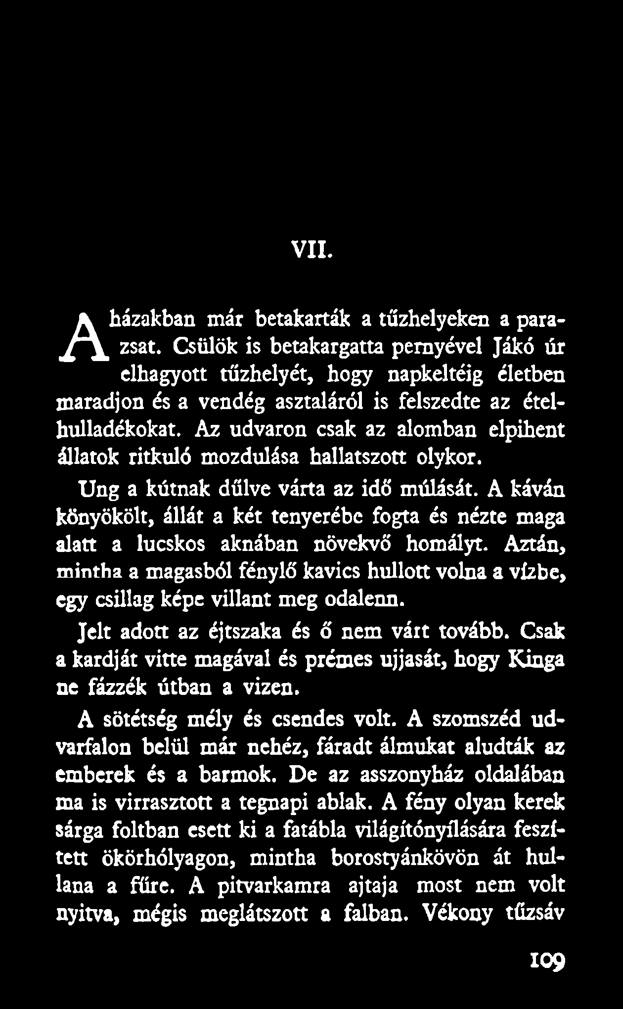 Az udvaron csak az alomban elpihent állatok ritkuló mozdulása hallatszott olykor. Ung a kútnak dűlve várta az idő múlását.