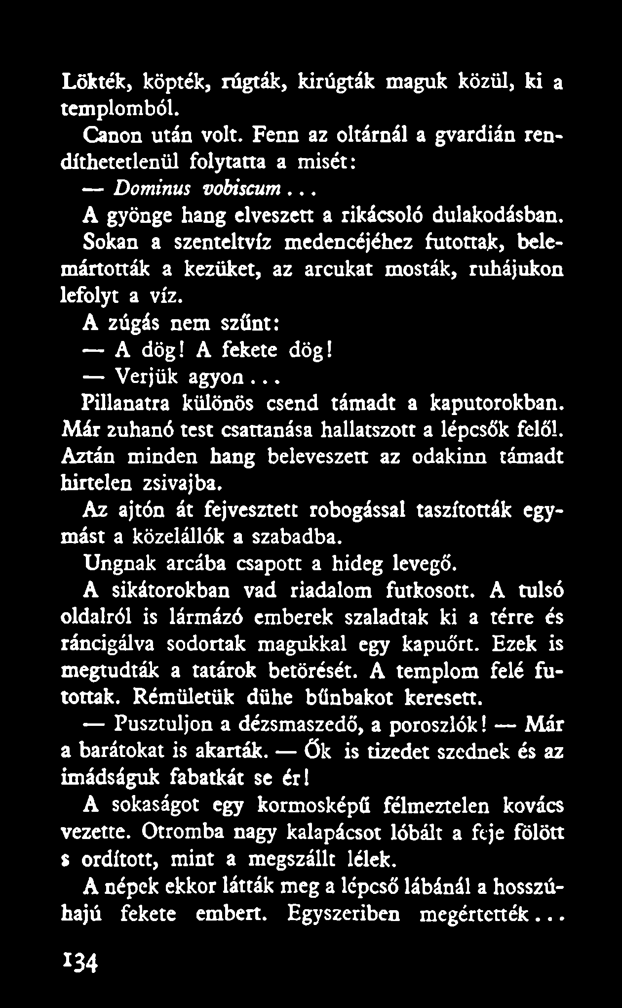 A fekete dög! Verjük agyon... Pillanatra különös csend támadt a kaputorokban. Már zuhanó test csattanása hallatszott a lépcsők felől. Aztán minden hang beleveszett az odakinn támadt hirtelen zsivajba.