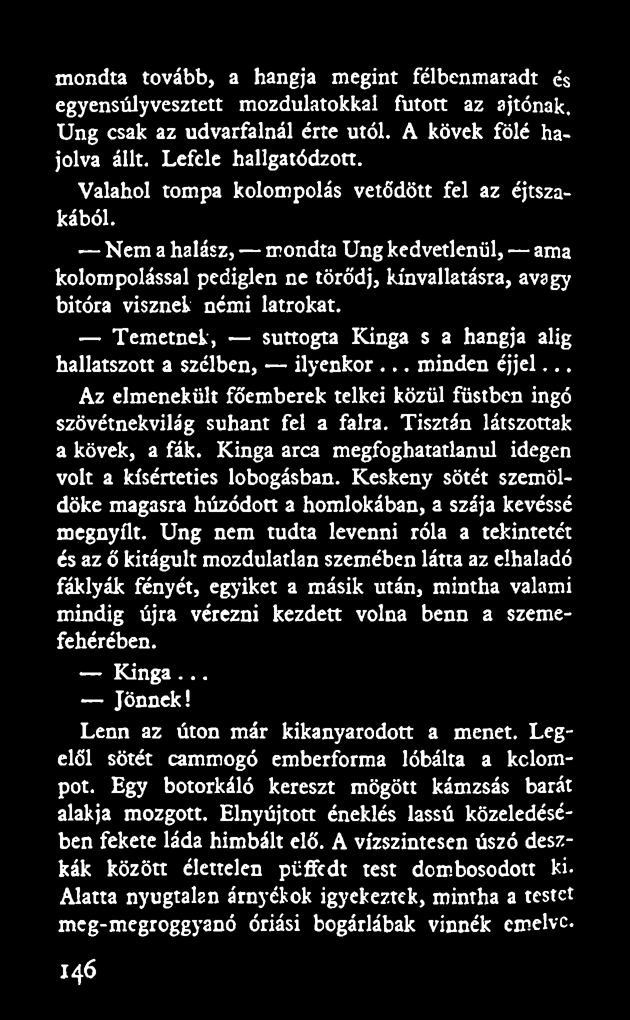 mondta tovább, a hangja megint félbenmaradt és egyensúlyvesztett mozdulatokkal futott az ajtónak. Ung csak az udvarfalnál érte utói. A kövek fölé hajolva állt. Lefele hallgatódzott.