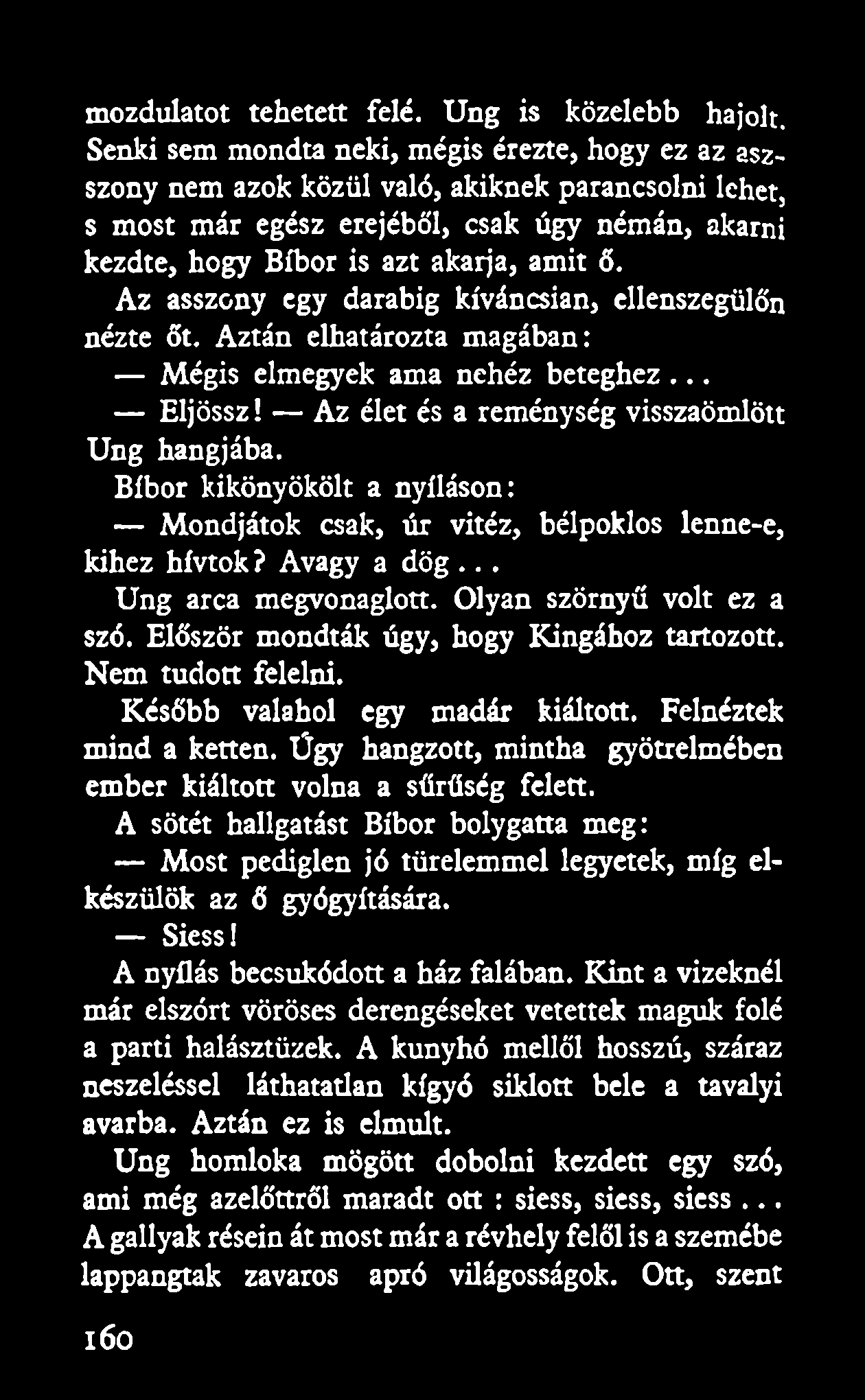 Az asszony egy darabig kíváncsian, ellenszegülőn nézte őt. Aztán elhatározta magában: Mégis elmegyek ama nehéz beteghez... Eljössz! Az élet és a reménység visszaömlött Ung hangjába.