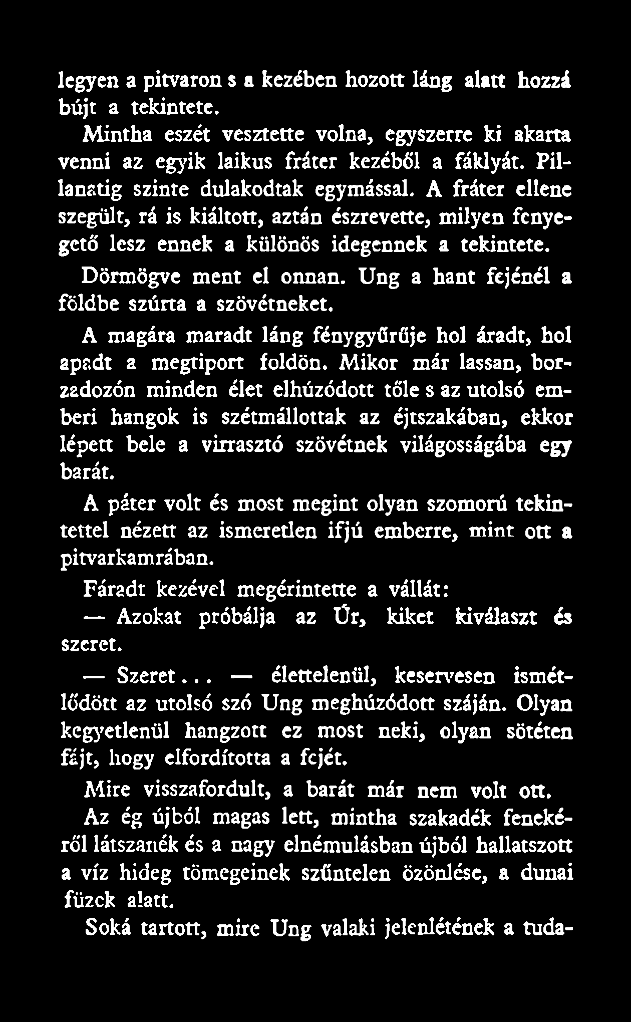 legyen a pitvaron s a kezében hozott láng alatt hozzá bújt a tekintete. Mintha eszét vesztette volna, egyszerre ki akarta venni az egyik laikus fráter kezéből a fáklyát.