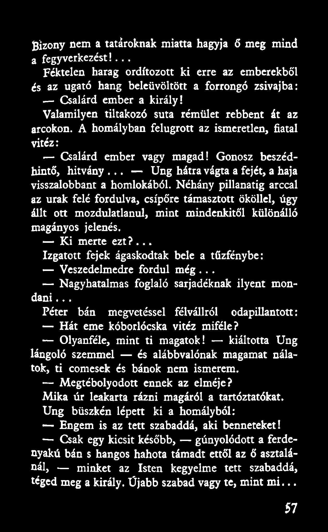 Bizony nem a tatároknak miatta hagyja ő meg mind a fegyverkezést!... Féktelen harag ordítozott ki erre az emberekből és az ugató hang beleüvöltött a forrongó zsivajba: Csalárd ember a király!