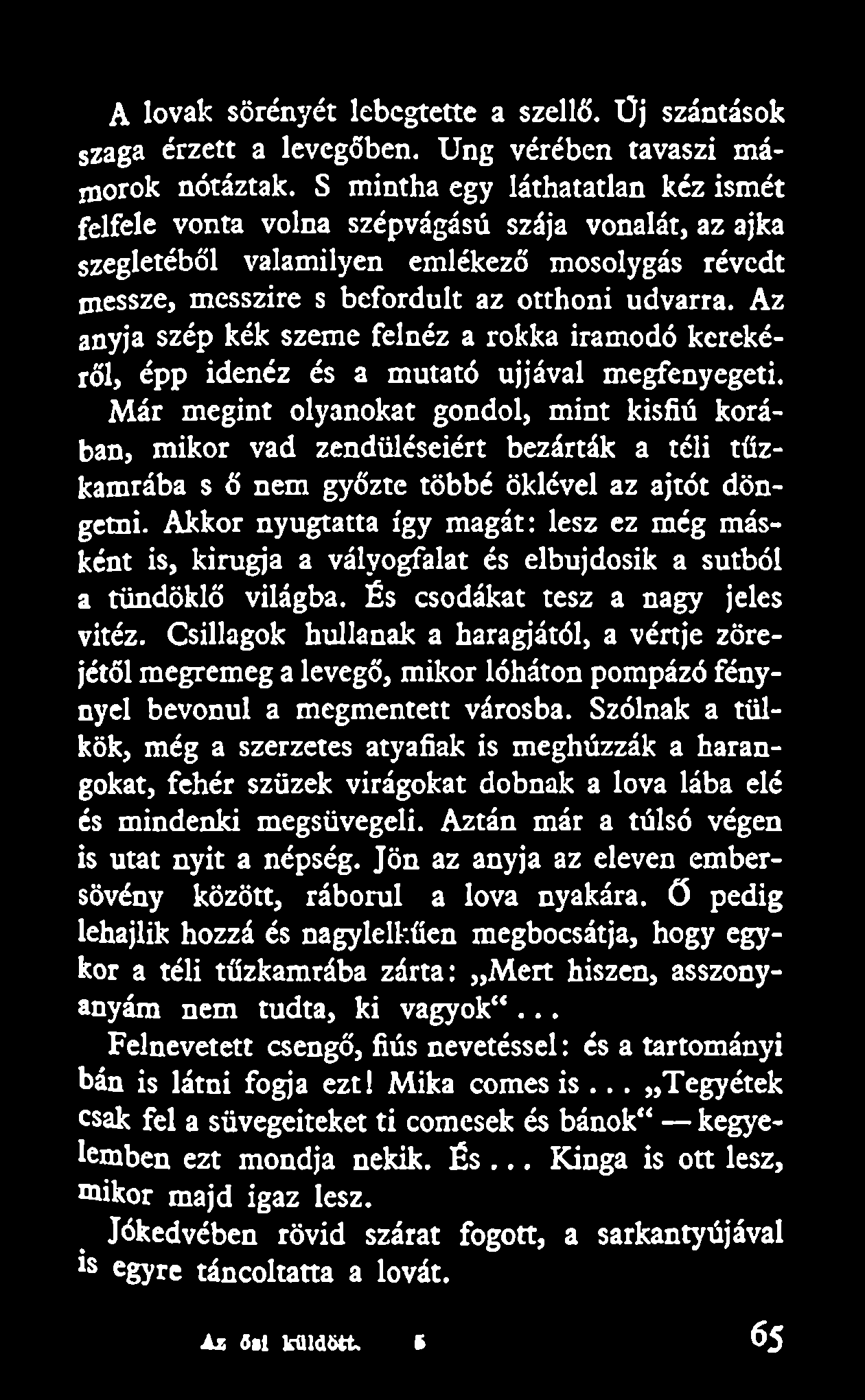 Az anyja szép kék szeme felnéz a rokka iramodó kerekéről, épp idenéz és a mutató ujjával megfenyegeti.