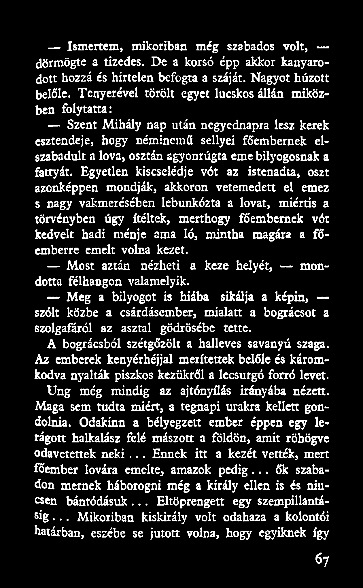 Ismertem, mikoriban még szabados volt, dörmögte a tizedes. De a korsó épp akkor kanyarodott hozzá és hirtelen befogta a száját. Nagyot húzott belőle.