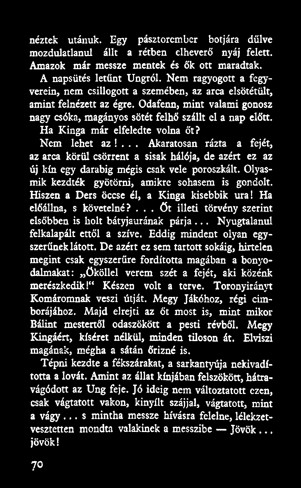 Ha Kinga már elfeledte volna őt? Nem lehet az!... Akaratosan rázta a fejét, az arca körül csörrent a sisak hálója, de azért ez az új kín egy darabig mégis csak vele poroszkált.
