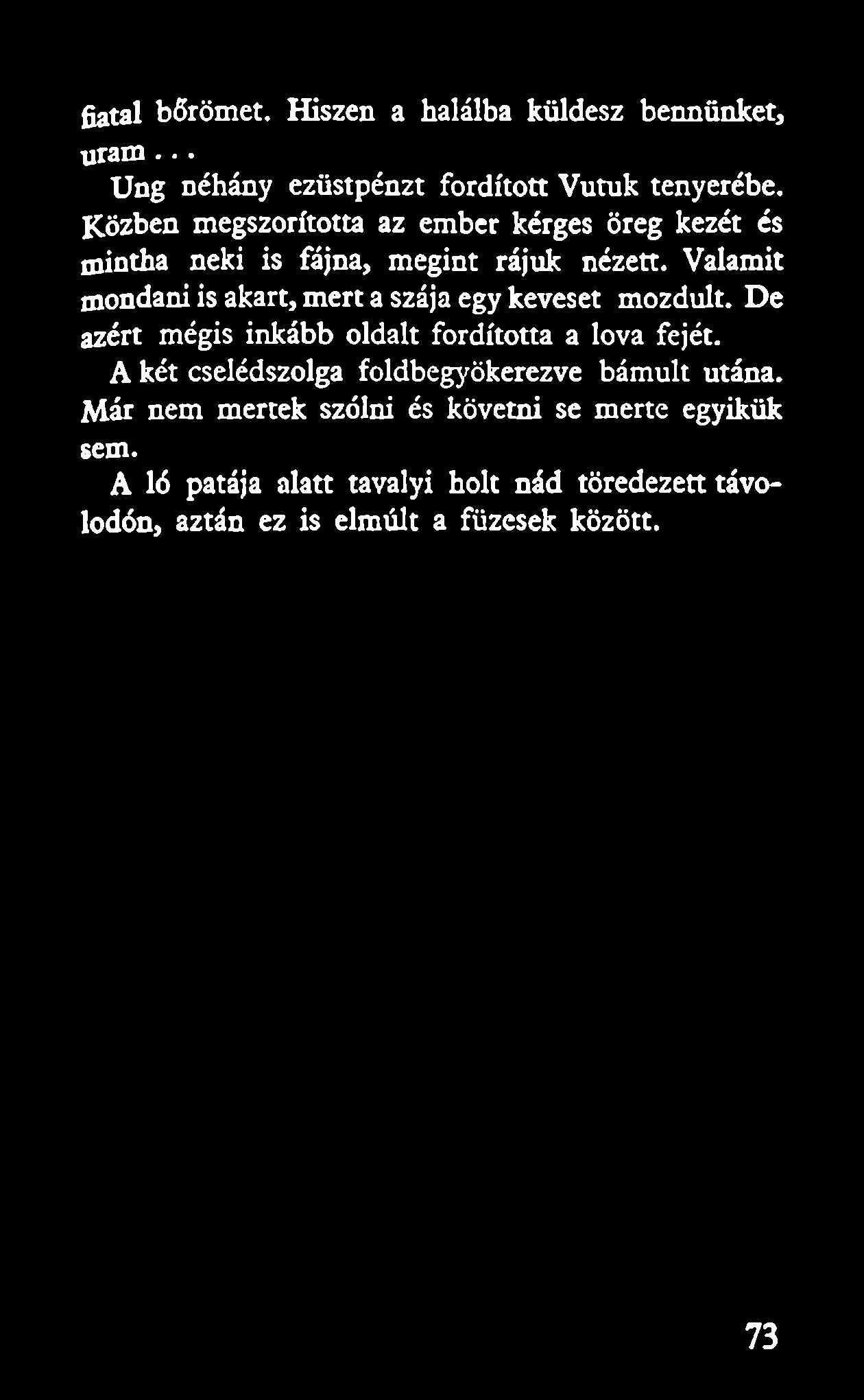fiatal bőrömet. Hiszen a halálba küldesz bennünket, uram... Ung néhány ezüstpénzt fordított Vutuk tenyerébe.