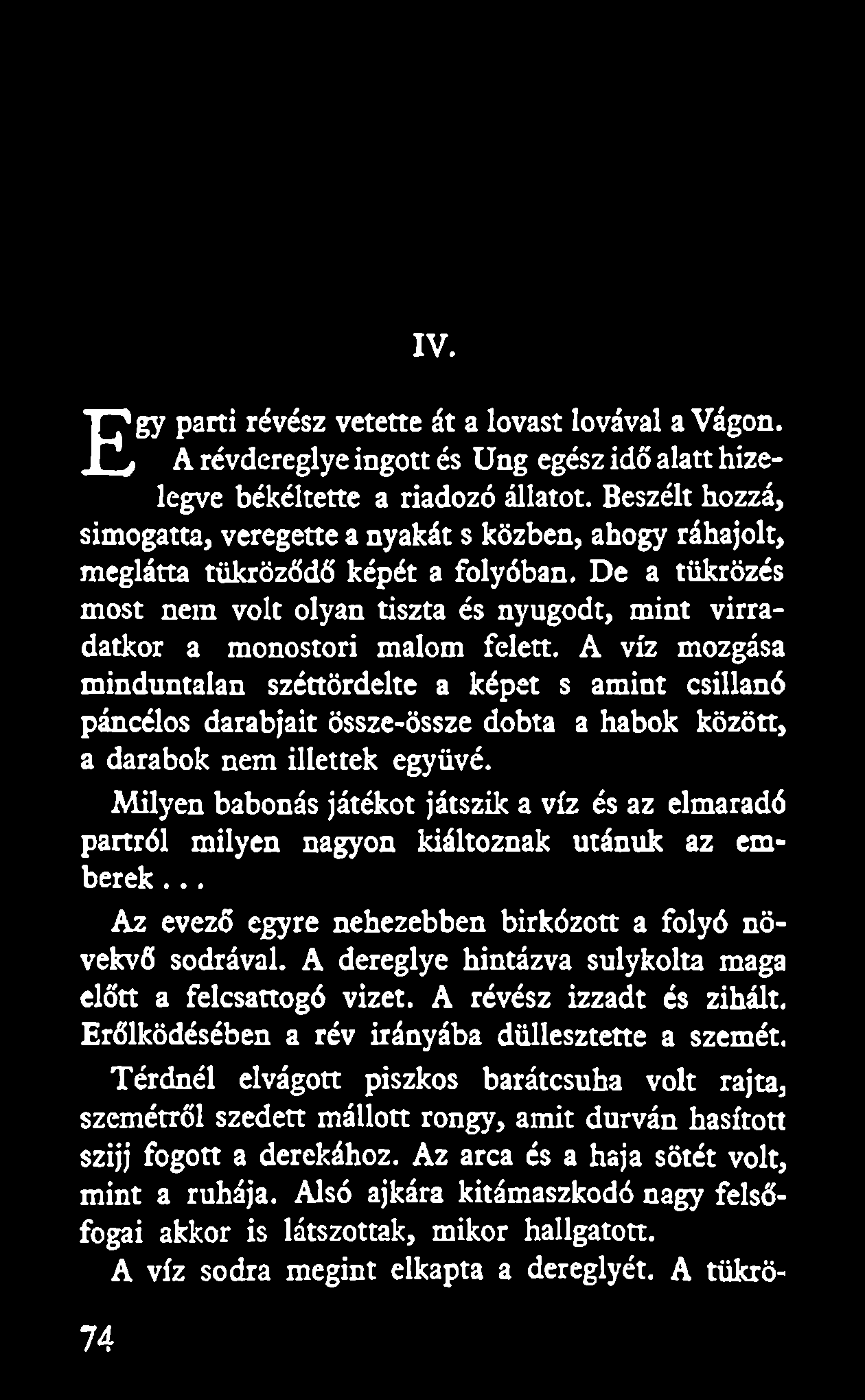 IV. gy parti révész vetette át a lovast lovával a Vágón. E A révdereglye ingott és Ung egész idő alatt hízelegve békéltette a riadozó állatot.