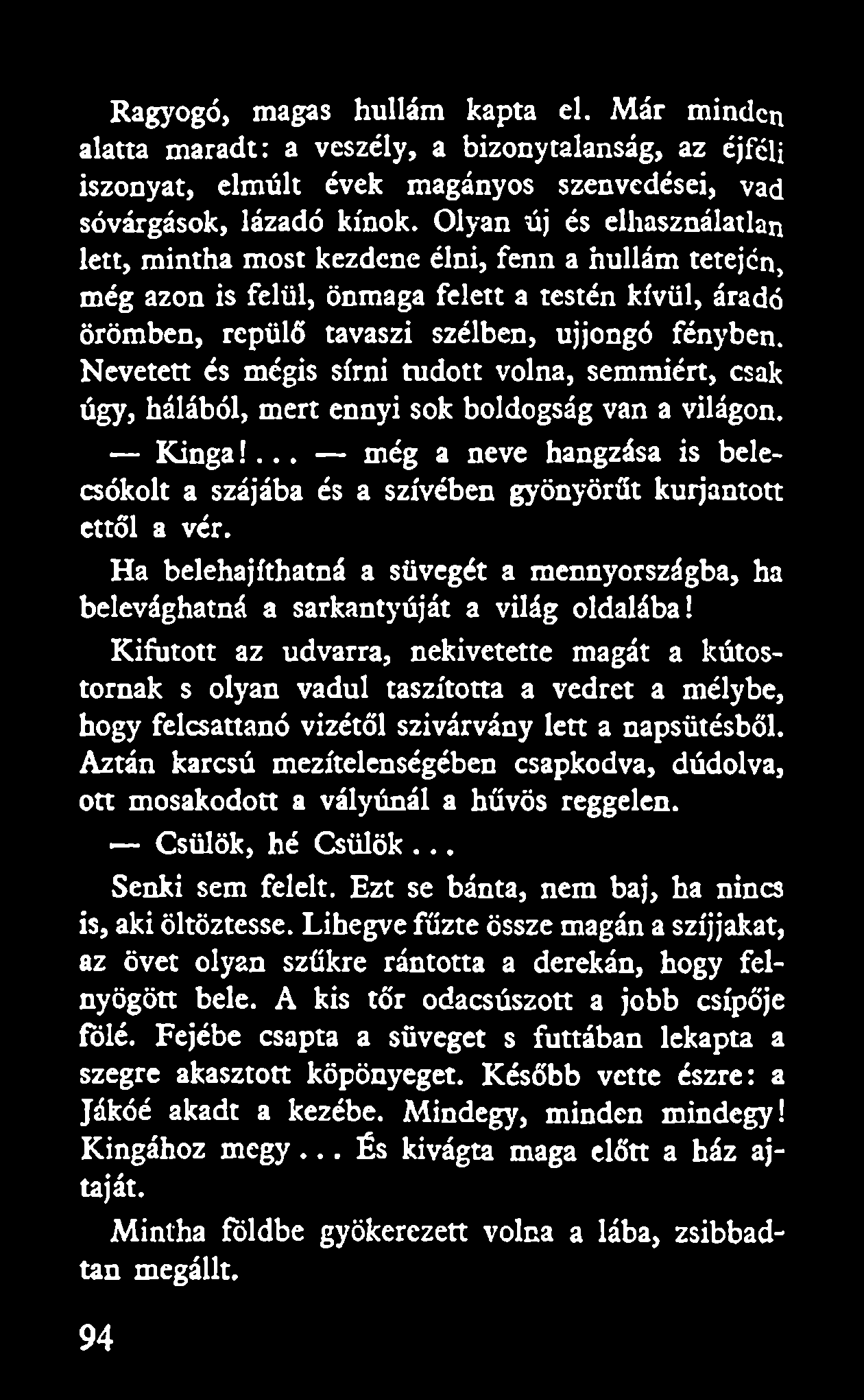 Ragyogó, magas hullám kapta el. Már minden alatta maradt: a veszély, a bizonytalanság, az éjféli iszonyat, elmúlt évek magányos szenvedései, vad sóvárgások, lázadó kínok.