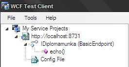 A kliens a Visual Studio Command Prompt-ból indítható WcfTestClient paranccsal (9. ábra). 10.
