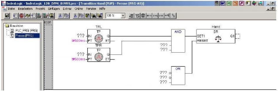 04.06 ábra: A befejezett kézi lépés A program felhasználásához még be kell fejezni a PLC_PRG programot. Menjen az Editor-hoz ablakba és vigye be Press t a Return előtt. Most a program be van fejezve.
