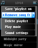 Zeneszámok törlése a Menet közbeni lejátszási listáról Törölhet zeneszámokat a Playlist on the go (Lejátszási lista menetközben) pontból.