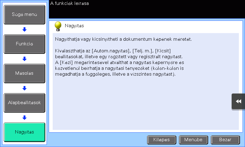 A segítség funkció használata.