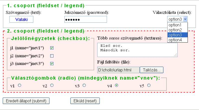 mezőben felhasználó által kiválasztott vagy beírt érték.