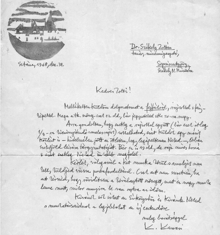 Dr. Kós Károly sepsiszentgyörgyi kötődései 137 MUZEUL ETNOGRAFIC AL TRANSILVANIEI 2 CLUJ, PARCUL PUBLIC Nr. 1. TELEFON: 23.44 Nr /Dr.