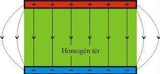 1. A villamos tér jellemzői Homogén villamos tér Az olyan elektromos teret, ahol a térerősség állandó