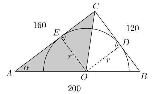 Mivel 00 = 10 + 160, a Pitagorasz-tétel megfordítása miatt a háromszög derékszögű, ACB = 90. CEOD négyzet, mert három derékszöge van, és OE = OD. CE = CD = r, így AE = 160 r.