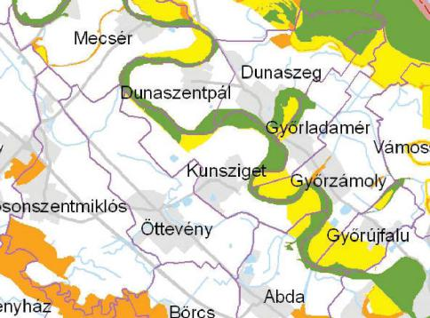 Kunsziget településfejlesztési koncepció 29 Térségi Szerkezeti Terv (forrás: GY-M-S Megye Területrendezési terve) A megyei övezetek lehatárolásánál az Országos Területrendezési Tervről szóló 2003.