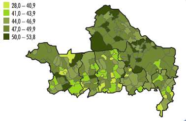 gazdasági erejének. A gazdaságilag aktív népesség aránya, 2011 (%) (forrás: KSH) A 2011.