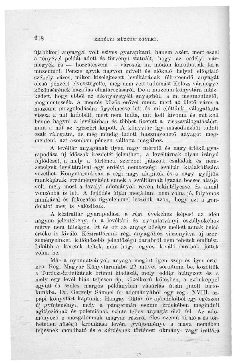 218 ERDÉLYI MÜZEÜM-ÍJÖYLEf.