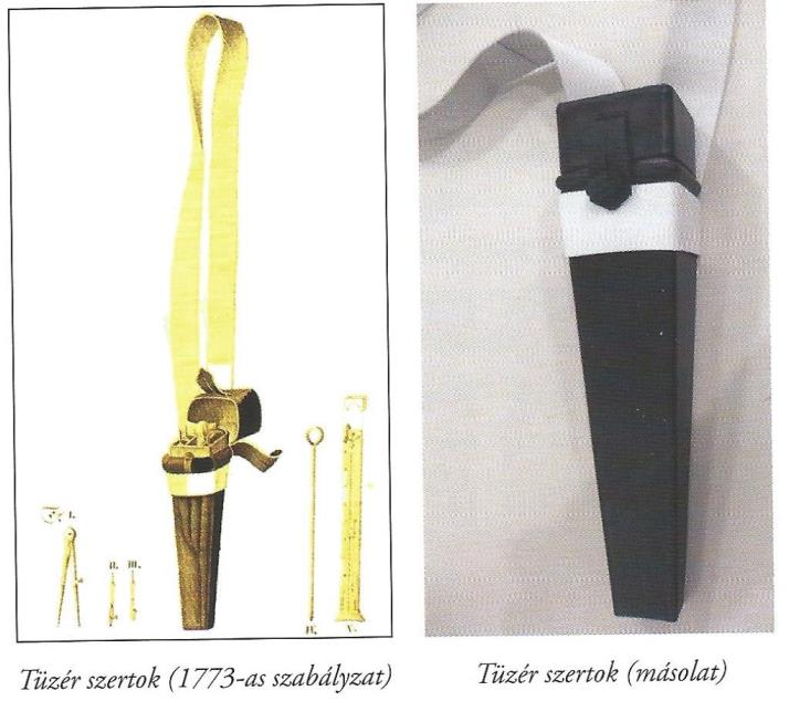 3.Tüzér szertok: Keresztszíjon viselték úgy, mint a pisztolyt. Tartalmazta a tüzérség alapvető irányzóeszközeit (körző, vonalzó, emelék stb.
