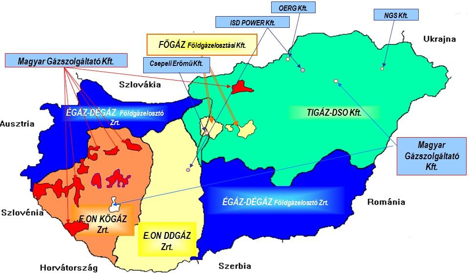 MEKH Országgyűlési beszámoló, 2014 65 19. ábra: Földgázelosztók területi eloszlása hazánkban 3.2.4. Földgáztárolás Biztonsági földgáztárolás Az Országgyűlés által 2006 márciusában elfogadott, a földgáz biztonsági készletezéséről szóló 2006.