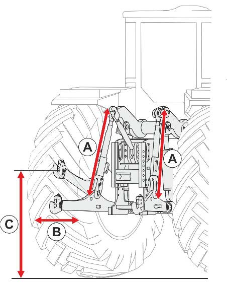 Üzembe helyezés 7.2 Traktor előkészítése Az egy tengelyen lévő abroncsok légnyomása legyen egyforma. Szerelje le a vonóhorgot a traktorról.