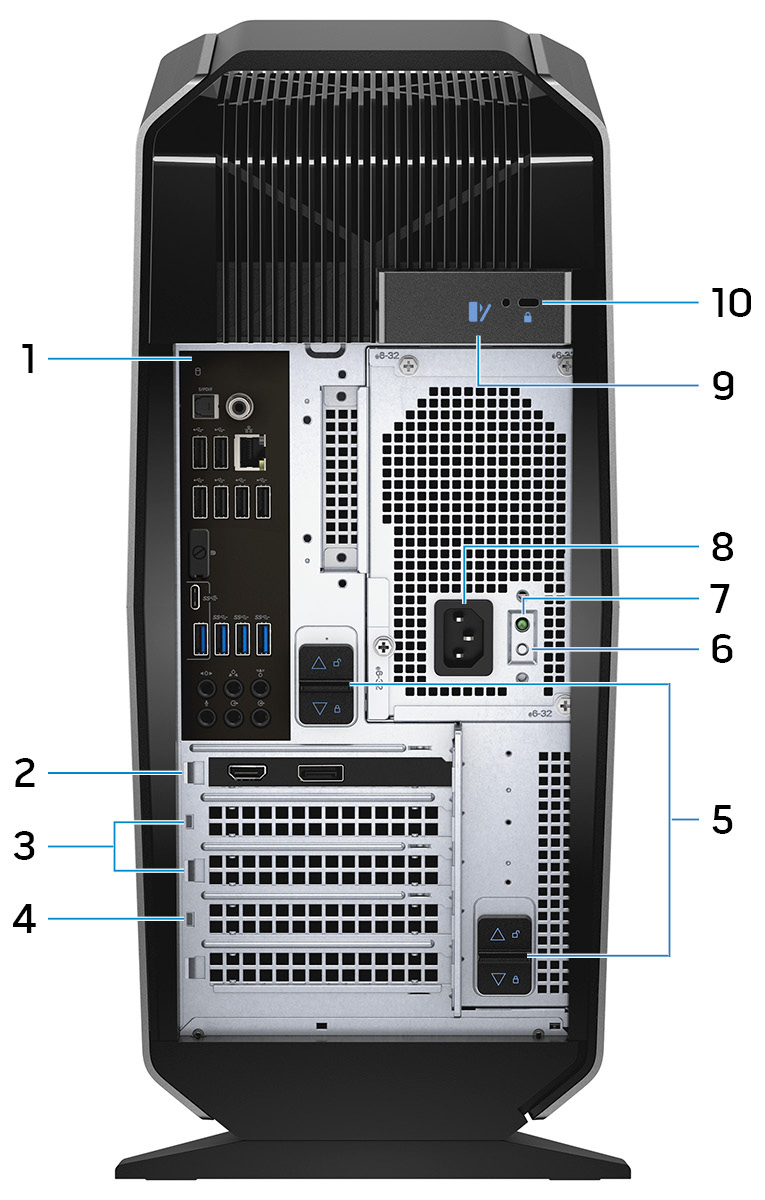 Hátul 1 Hátsó panel Csatlakoztassa az USB-, audió- és egyéb eszközöket. 2 PCI-Express X16 (1.