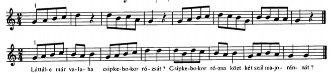A gyakorlatok 2 a kotta elején még a népdalok hangkészletében íródtak, előkészítve az utánuk következő népdal problémamentes elsajátítását és előadását.