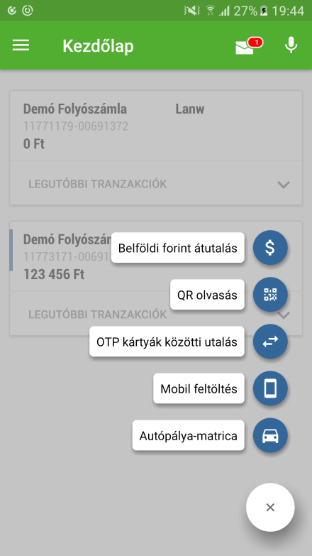 Ha több számla egyenlege is beállításra kerül, akkor az egyenleg mellett a számlaszámok is