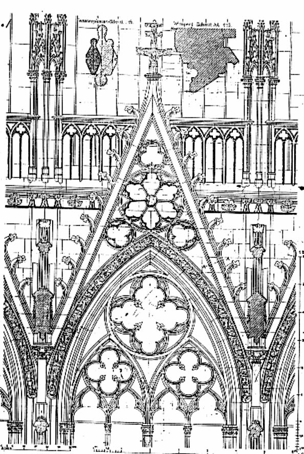 A német dómépítészet legjellemzőbb alkotásai közvetlenül a francia katedrális-gótikához kötődnek, de a formai elemek irracionális túlhajtásával.