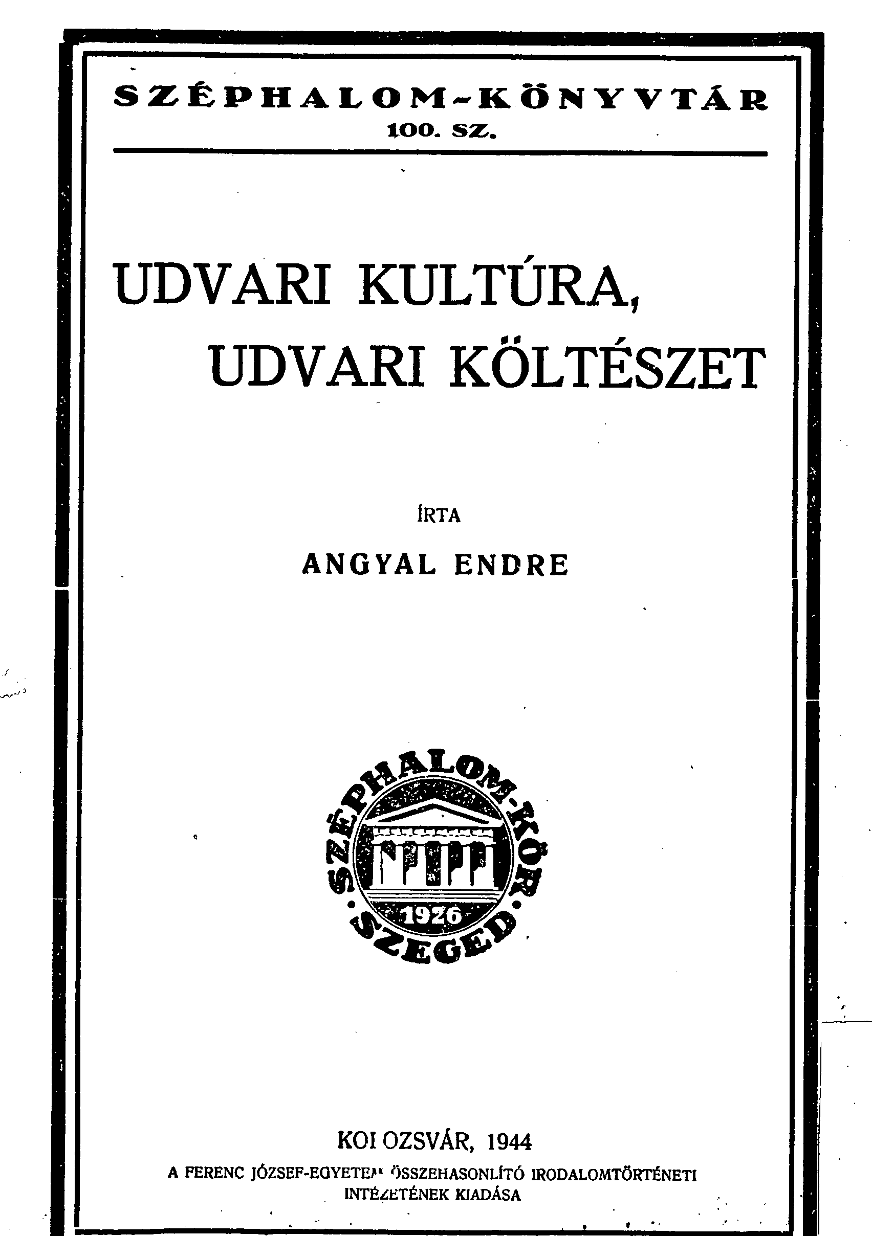 UDVARI KULTÚRA, UDVARI KÖLTÉSZET - PDF Free Download