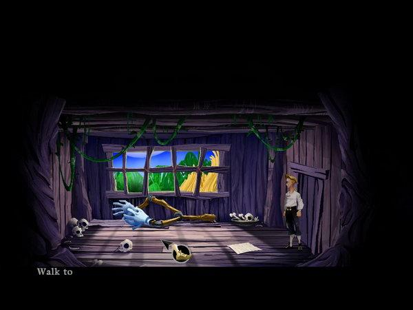 Secret of Monkey Island: Special Edition - 8. oldal felé. Próbáljunk meg venni egy kis gyümölcsöt a tálból, de néhány kannibál lecsap ránk. Ne adjunk nekik semmit, vonuljunk börtönbe.