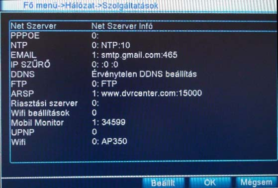 IP cím: a DVR IP címe. DHCP: Automatikus IP cím kérés.