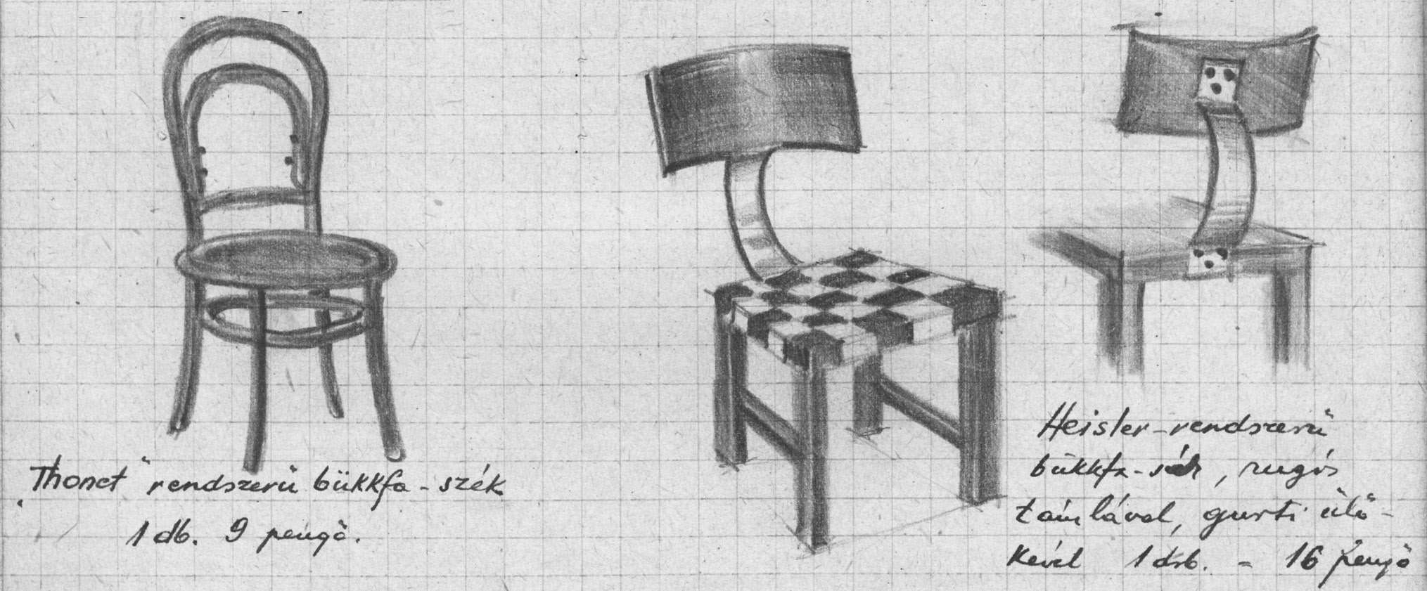 150 KORALL 58. A Thonet- és Heisler-rendszerű székről készült rajzok 5. kép Forrás: BME 437. f. VI. kötet 132. A megoldás ismét Tabéryéktól érkezett.