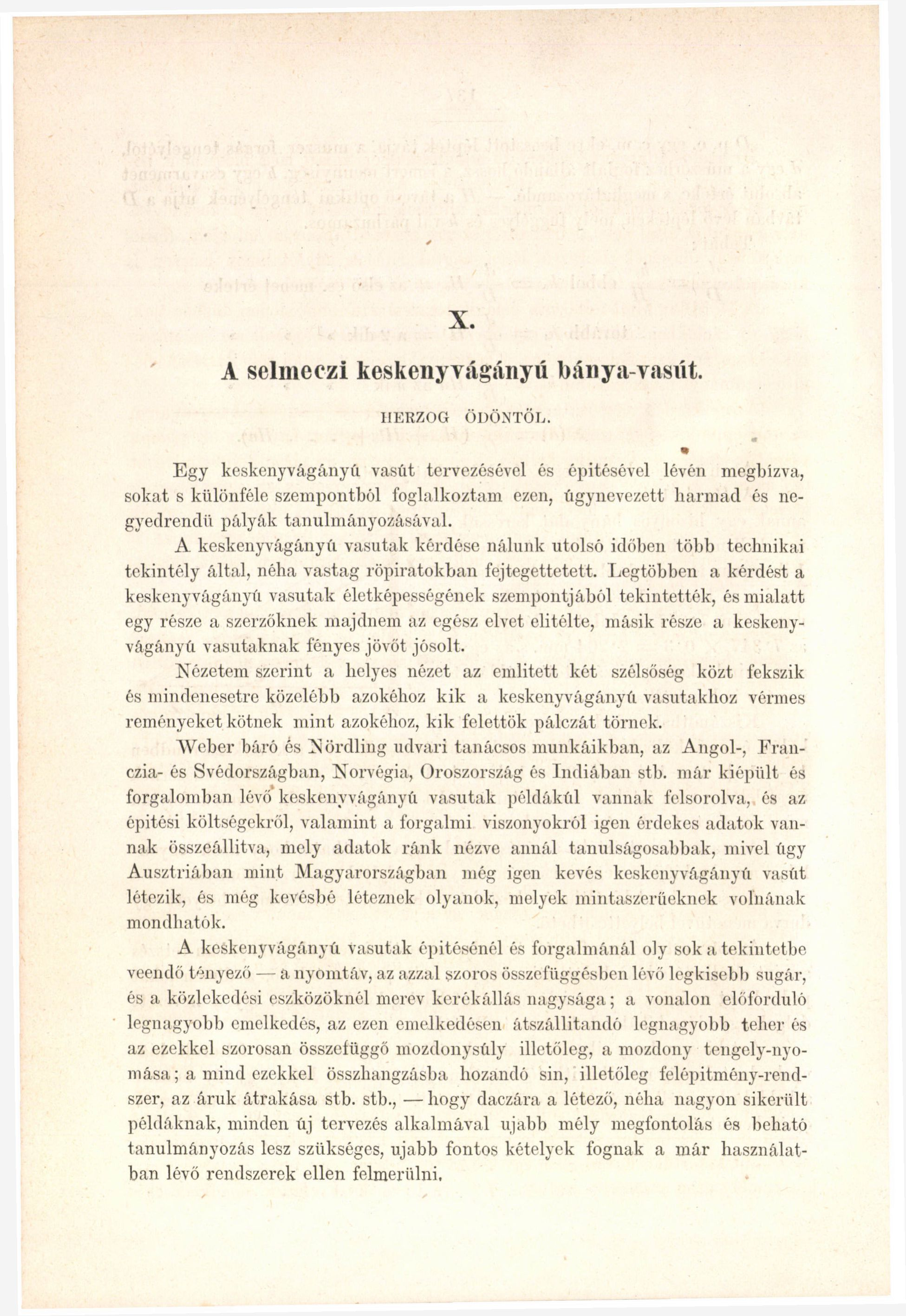 A selineczi keskenyvágányú bánya-vasút. IIERZOG ÖDÖNTŐL.