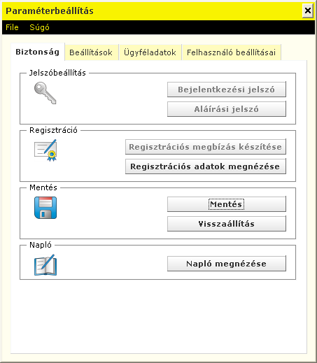 A különböző típusú tranzakciók, számlainformációk visszaállításához: 1. Indítsa el az Electra programot, majd kattintson a Paraméterbeállítás ikonra. 2.