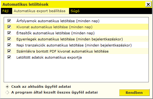 Kattintson az Automatikus export beállítása