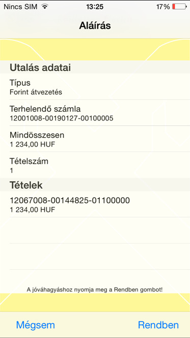Aláírás ViCA mobiltokennel 1. Indítsa el a banki megbízást az Electrában (bármelyik platformon: Terminál, Internetbank, Mobilbank).