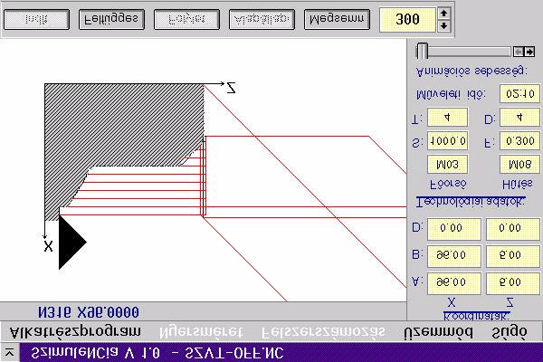 A 3. ábrán a szimulátor látható muködés közben. A forgácsoló szerszámot a háromszög alakú lapka jelképezi.