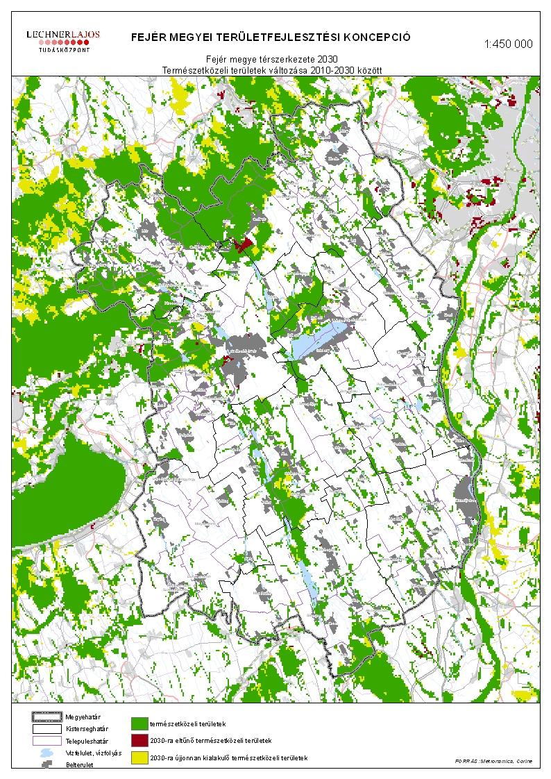 A 2010 és 2030 közötti időszakra a természetközeli területek változásának bemutatásához a modellező rendszer elsősorban az Országos Területrendezési Terv törvény (továbbiakban OTrT)