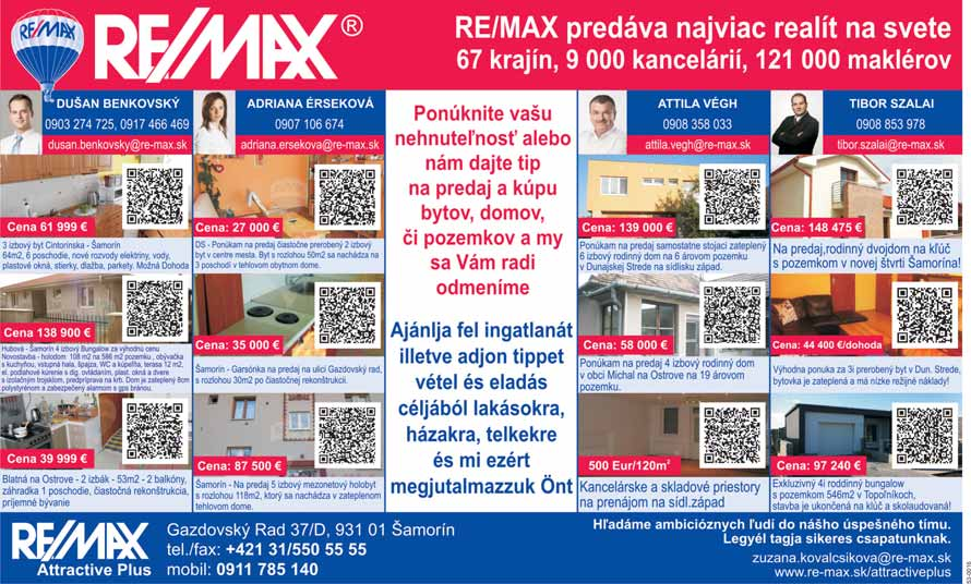 sk V našej redakcii si môžete zada inzerciu do ¾ubovolného okresu v SR Inzercia: Michal Andruch - 0908 979 378 Vydavate¾: Náklad: Pôsobnos : Distribúcia: Západné : 170.000 Bratislavsko 47.